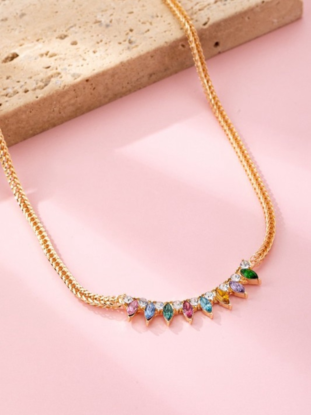 Multi Ab crystal evening stone gold statement rhinestone beaded necklace